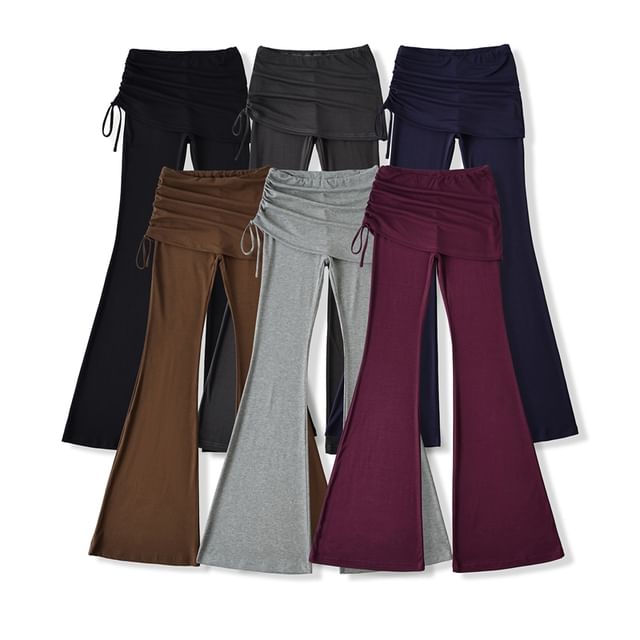Ulark-High Waist Plain Drawstring Flared Pants