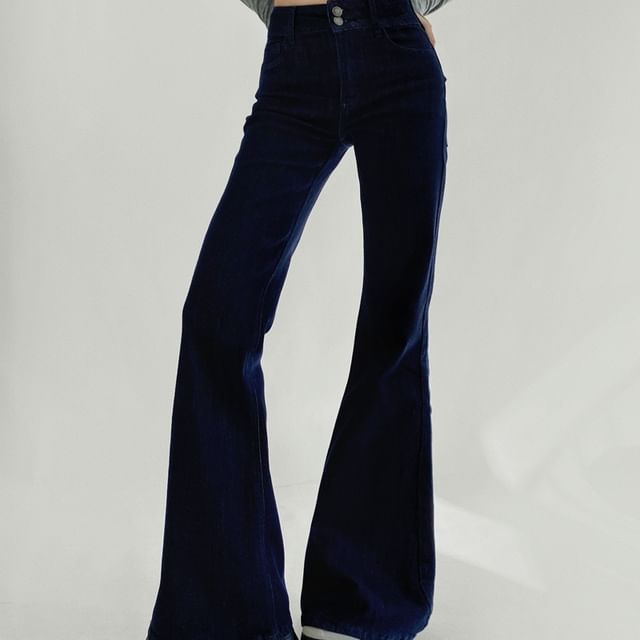 Ulark-High Waist Plain Flared Jeans