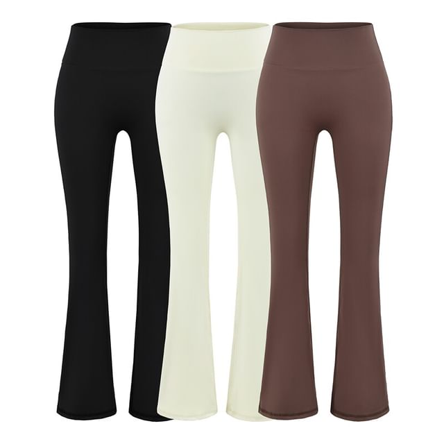 Ulark-High Waist Plain Flared Yoga Pants