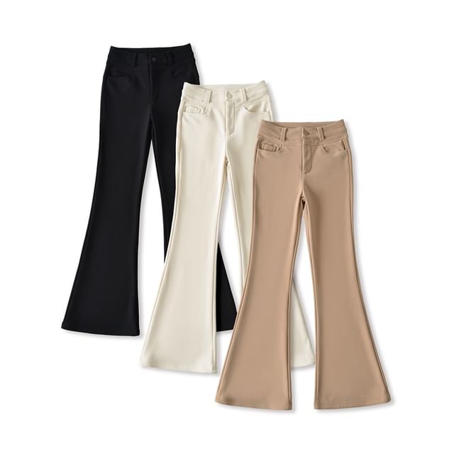 Ulark-High Waist Plain Fleece-Lined Flared Pants