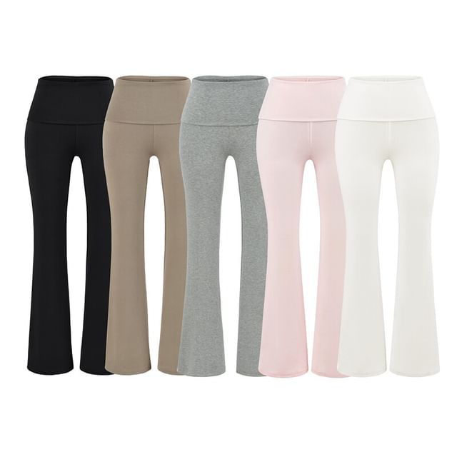 Ulark-High Waist Plain Knit Bootcut Pants