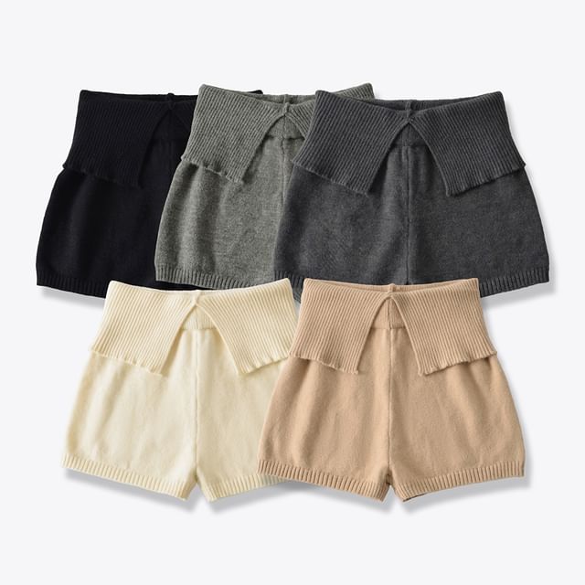 Ulark-High Waist Plain Knit Hot Pants