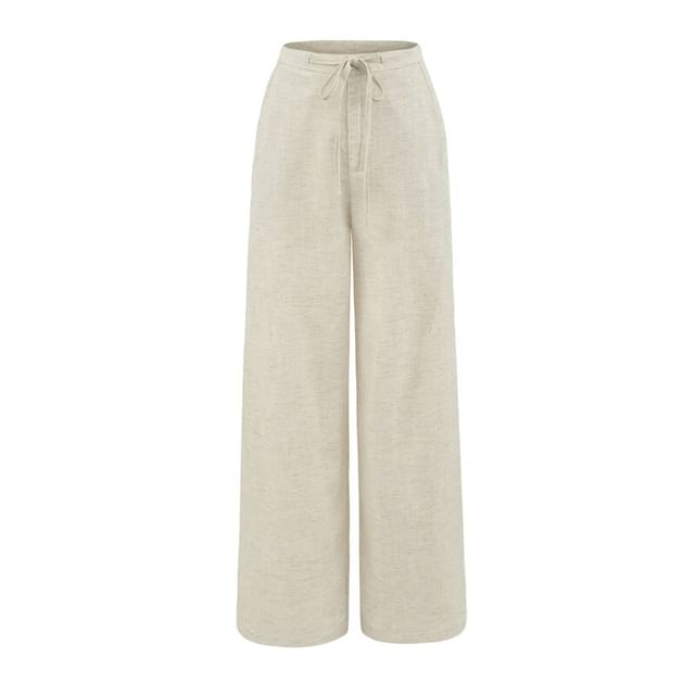 Ulark-High Waist Plain Linen Wide Leg Pants