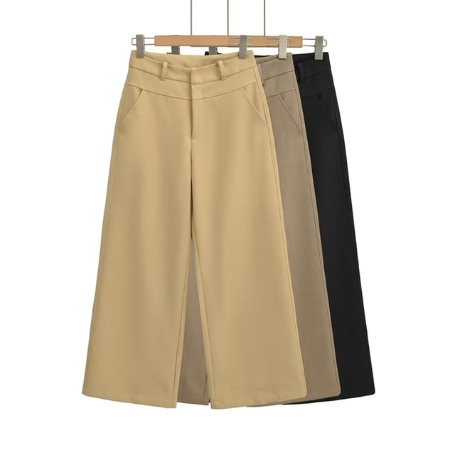 Ulark-High Waist Plain Loose Fit Slacks Various Designs