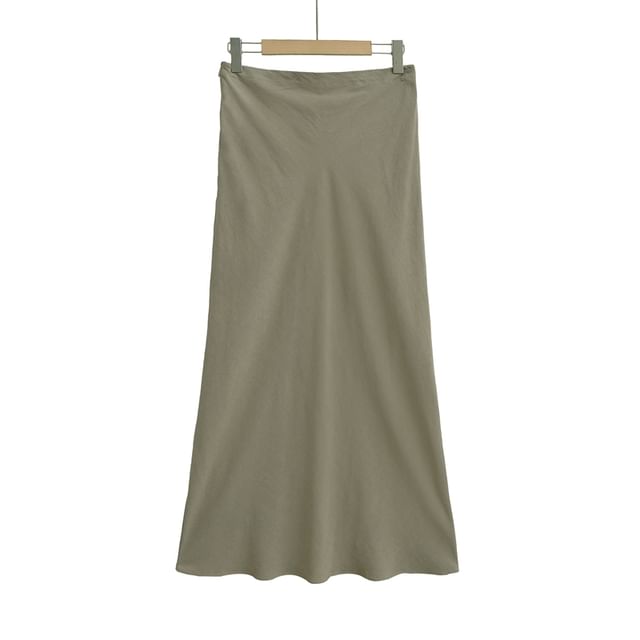 Ulark-High Waist Plain Maxi A-Line Skirt