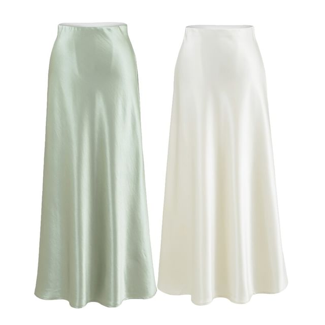 Ulark-High Waist Plain Maxi A-Line Skirt