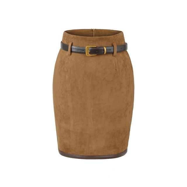 Ulark-High Waist Plain Mini Pencil Skirt
