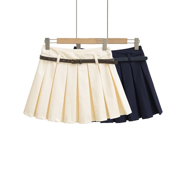 Ulark-High Waist Plain Pleated Mini A-Line Skirt