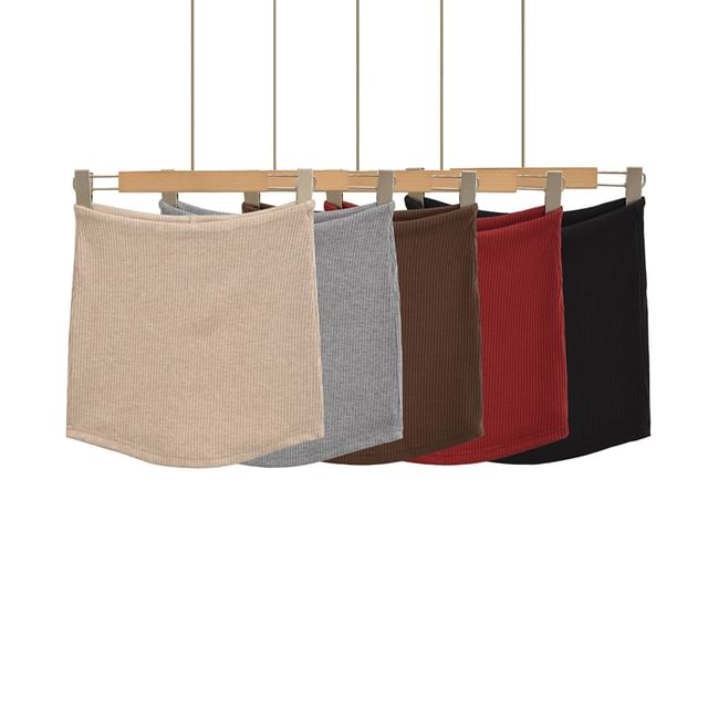 Ulark-High Waist Plain Ribbed Mini Pencil Skirt
