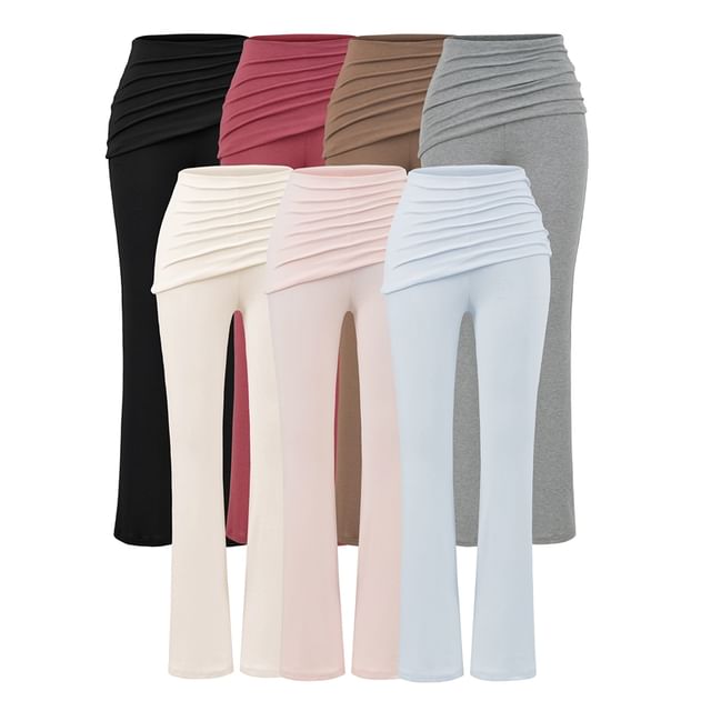 Ulark-High Waist Plain Ruched Bootcut Sweatpants