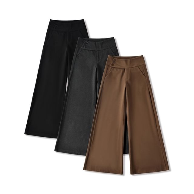 Ulark-High Waist Plain Wide Leg Pants
