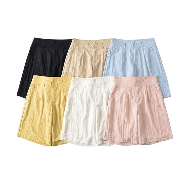 Ulark-High Waist Plain Wide Leg Shorts