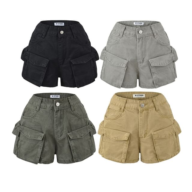 Ulark-High Waist Washed Denim Cargo Shorts