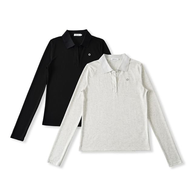 Ulark-Long-Sleeve Collar Plain T-Shirt
