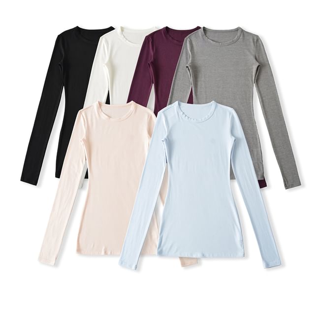 Ulark-Long-Sleeve Crew Neck Plain T-Shirt