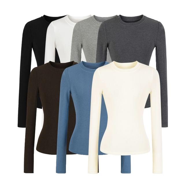 Ulark-Long-Sleeve Crewneck Plain Tee