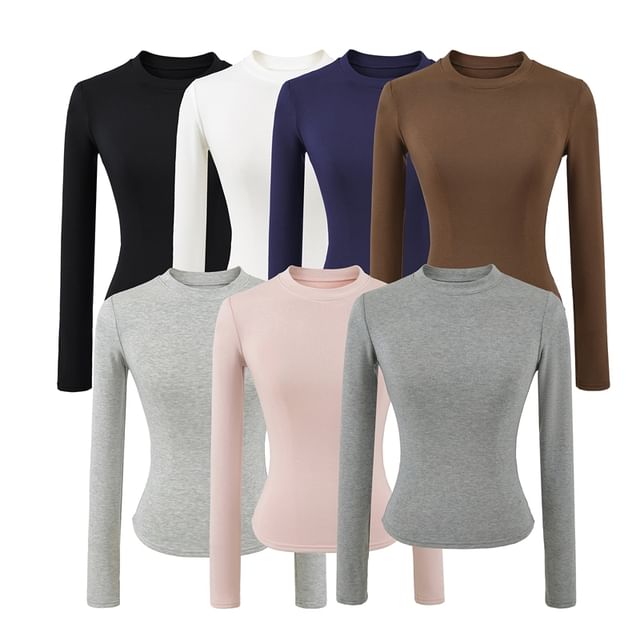 Ulark-Long-Sleeve Crewneck Plain Tee
