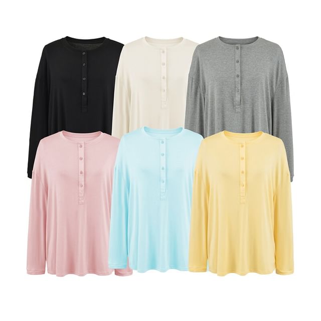 Ulark-Long-Sleeve Halter Neck Plain T-Shirt