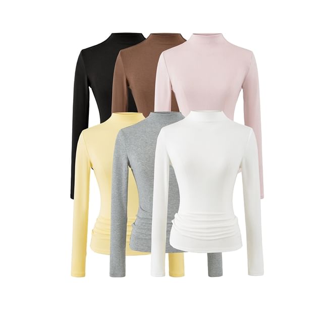 Ulark-Long-Sleeve Mock Neck Plain Knit Top
