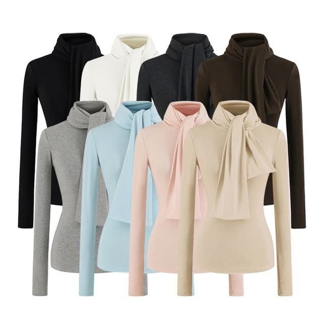 Ulark-Long-Sleeve Mock Neck Plain Top