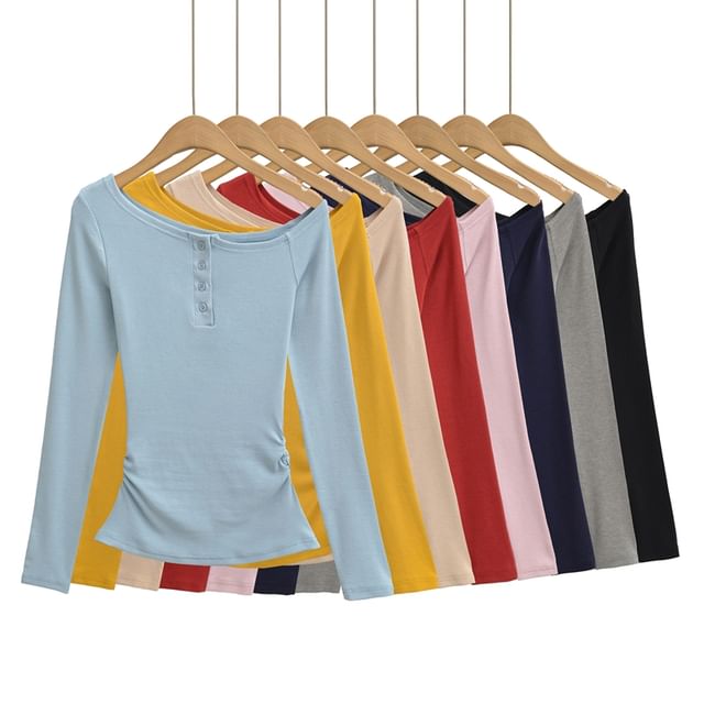 Ulark-Long-Sleeve Off Shoulder Plain Top