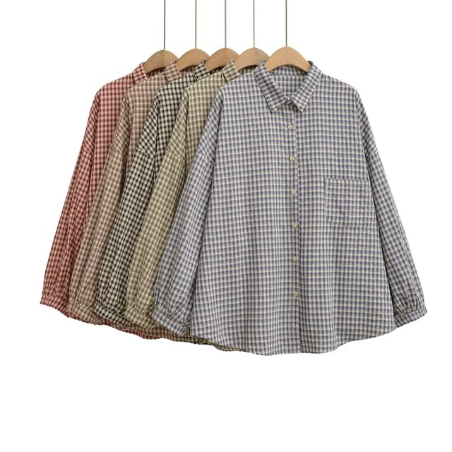 Ulark-Long-Sleeve Plaid Button-Up Oversized Shirt