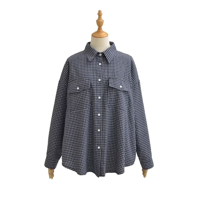 Ulark-Long-Sleeve Plaid Pocket Front Shirt