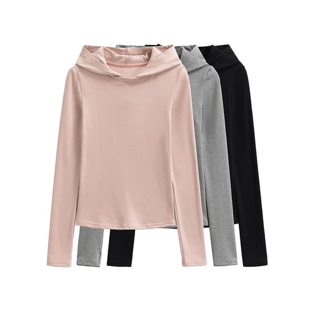 Ulark-Long Sleeve Plain Hood T-Shirt