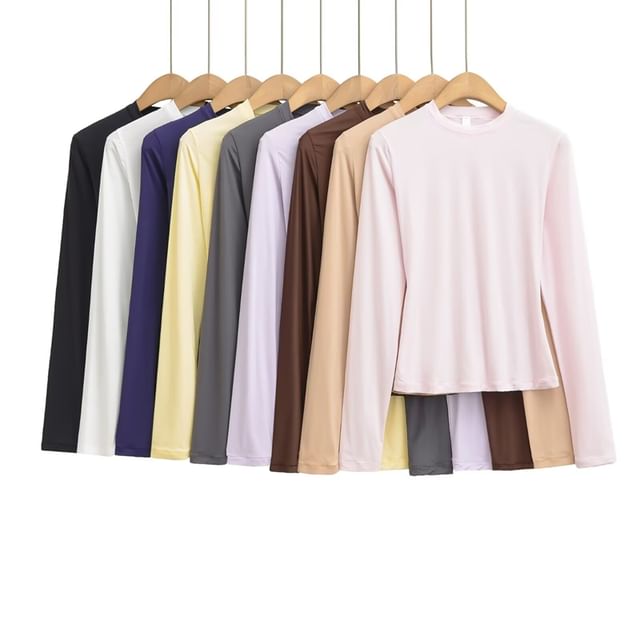 Ulark-Long Sleeve Round Neck Plain Tee