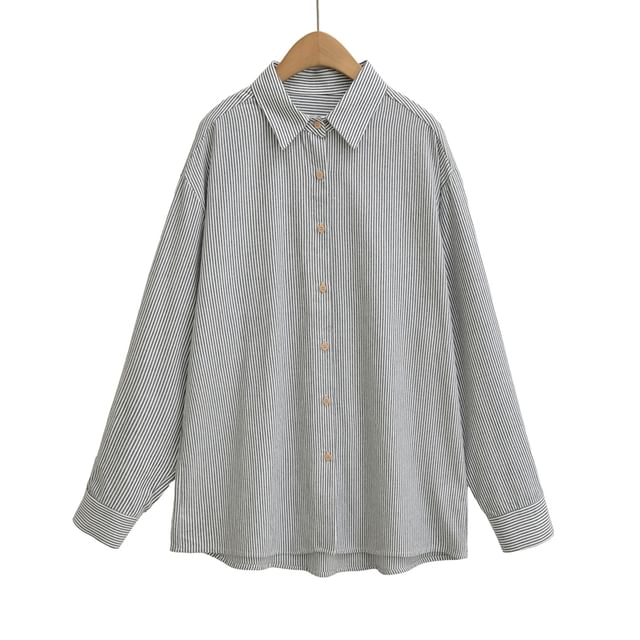 Ulark-Long-Sleeve Striped Oversized Shirt