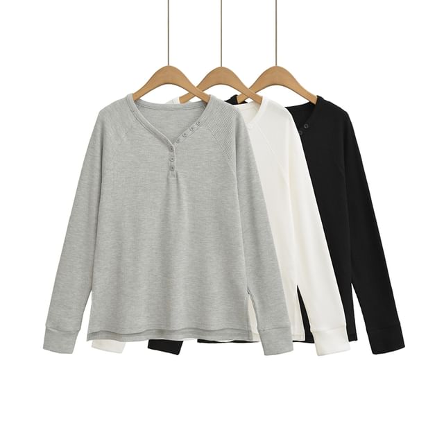 Ulark-Long-Sleeve V-Neck Plain T-Shirt