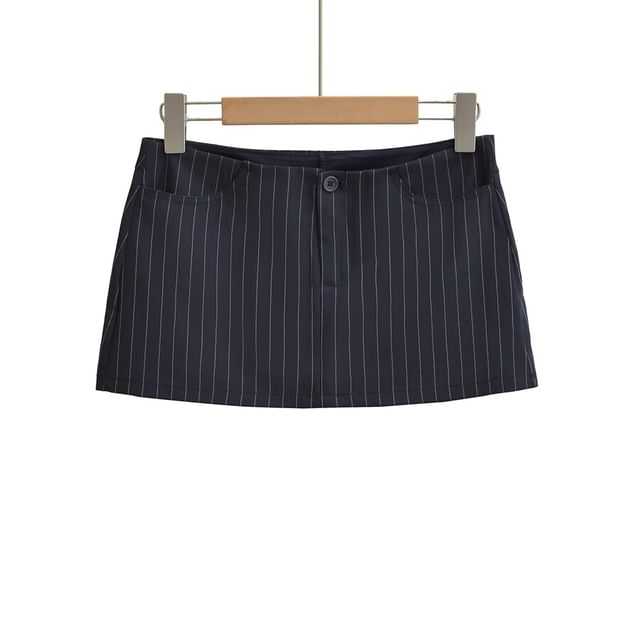 Ulark-Low Rise Pinstriped Mini Pencil Skirt