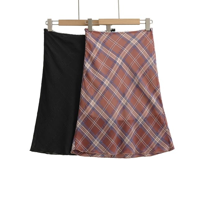 Ulark-Low Rise Plaid Sheer Fishtail Skirt