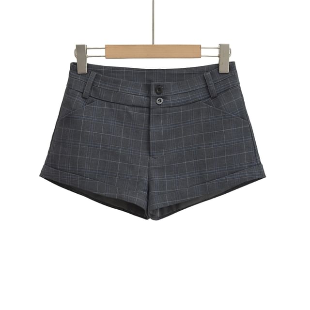Ulark-Low Rise Plaid Shorts