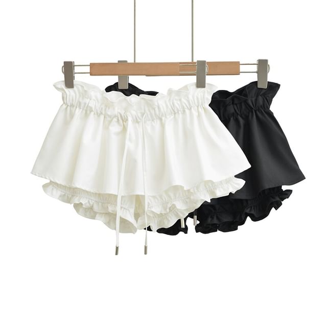 Ulark-Low Waist Frill Trim Plain Mini Skort