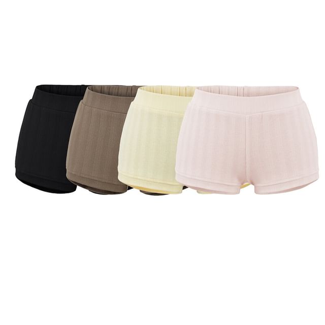 Ulark-Low Waist Jacquard Plain Hot Pants