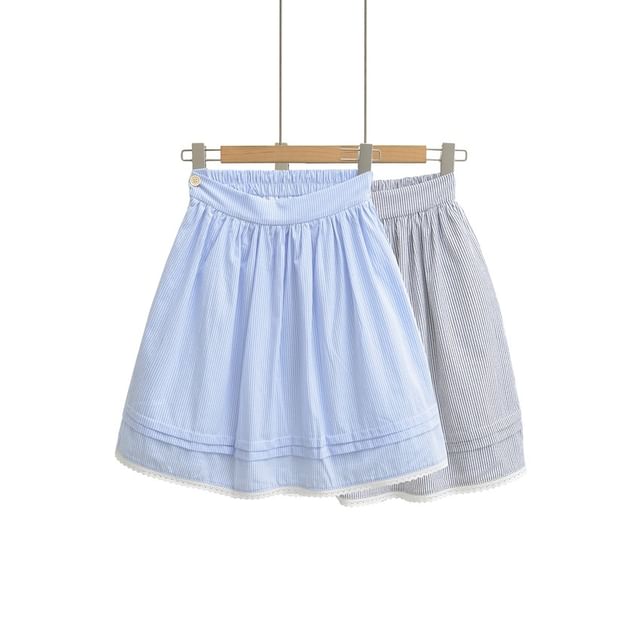Ulark-Mid Rise Pinstriped Mini A-Line Skirt