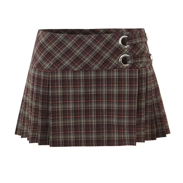 Ulark-Mid Rise Plaid Mini Pleated Skirt