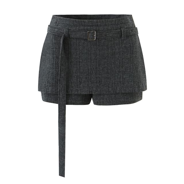 Ulark-Mid Rise Plain Belted Skort