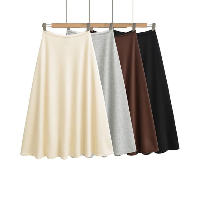Ulark-Mid Rise Plain Maxi A-Line Skirt