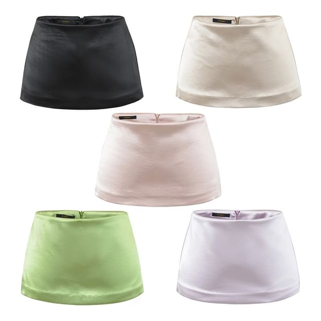 Ulark-Mid Rise Plain Satin Mini Skort