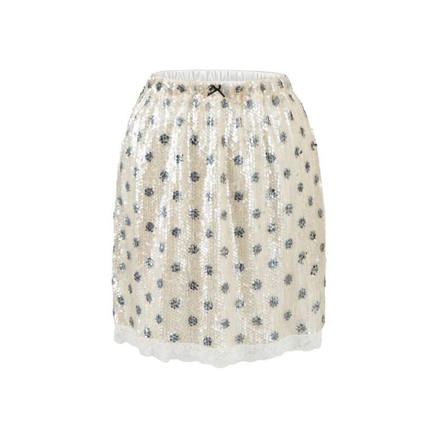 Ulark-Mid Rise Sequined Dotted Mini A-Line Skirt