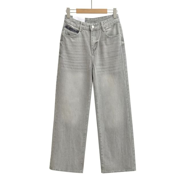 Ulark-Mid Rise Washed Wide Leg Jeans