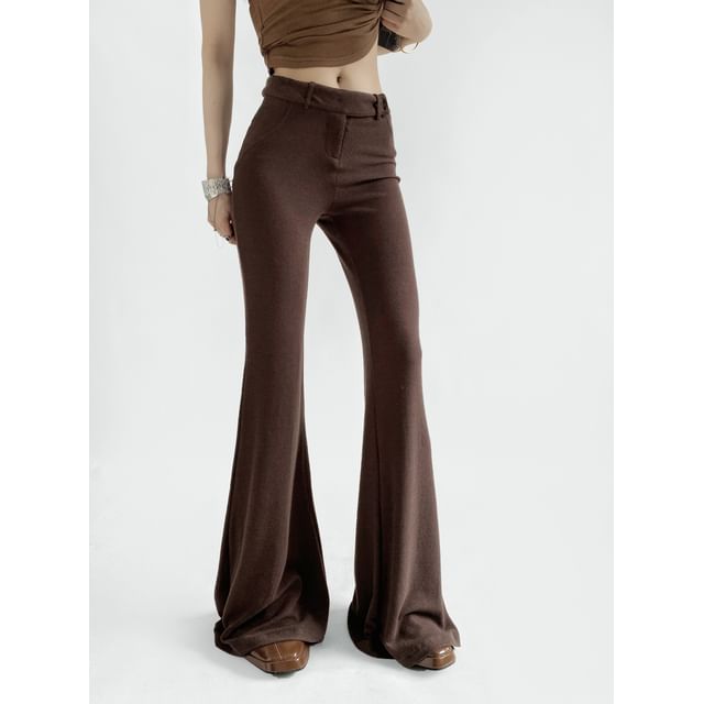 Ulark-Mid Waist Plain Flared Pants