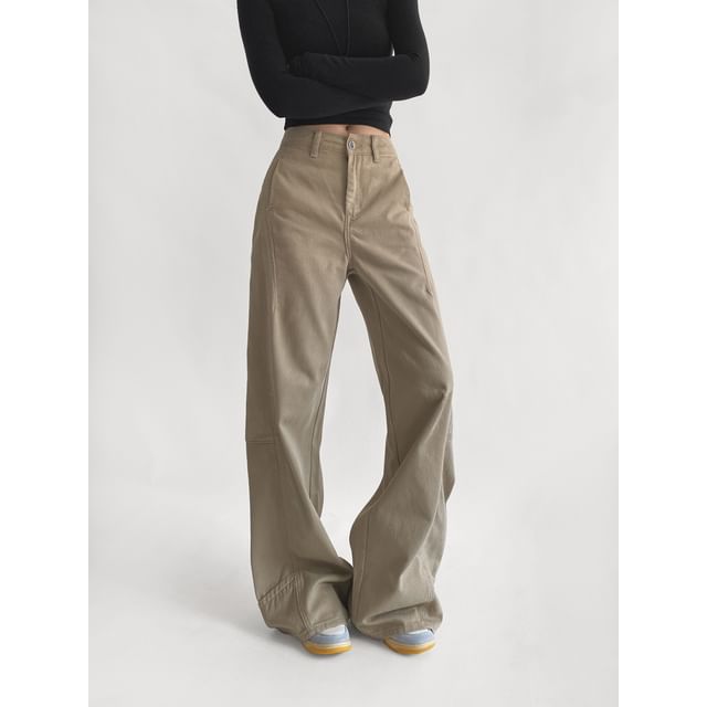 Ulark-Mid Waist Plain Wide Leg Jeans