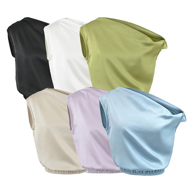 Ulark-One-Shoulder Plain Crop Tank Top