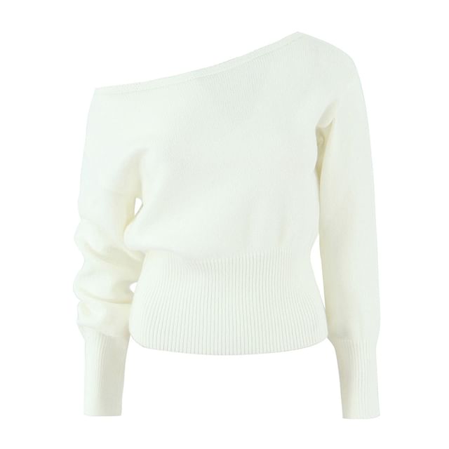 Ulark-One-Shoulder Plain Sweater