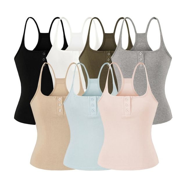 Ulark-Plain Button-Up Camisole Top
