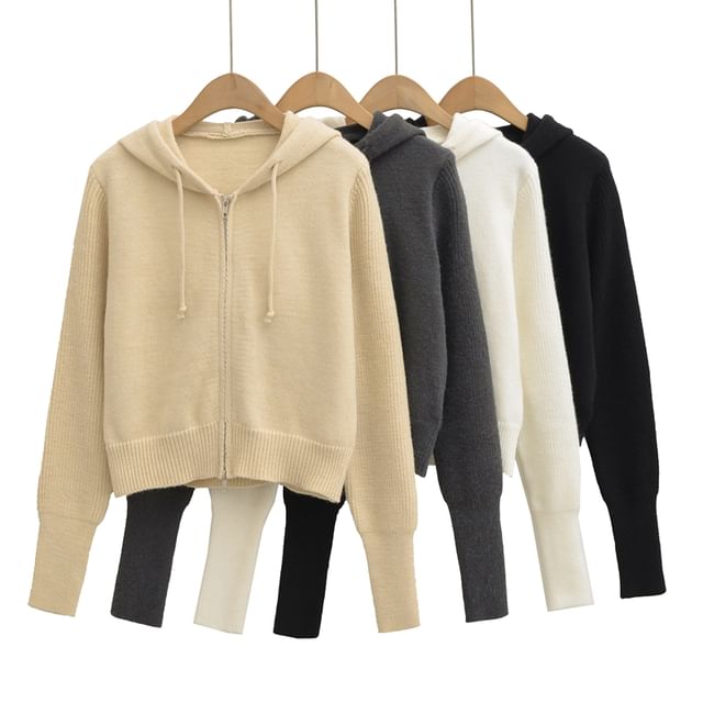 Ulark-Plain Drawstring Zip Hoodie