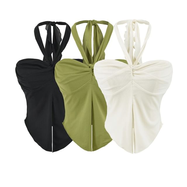 Ulark-Plain Front-Slit Halter Top